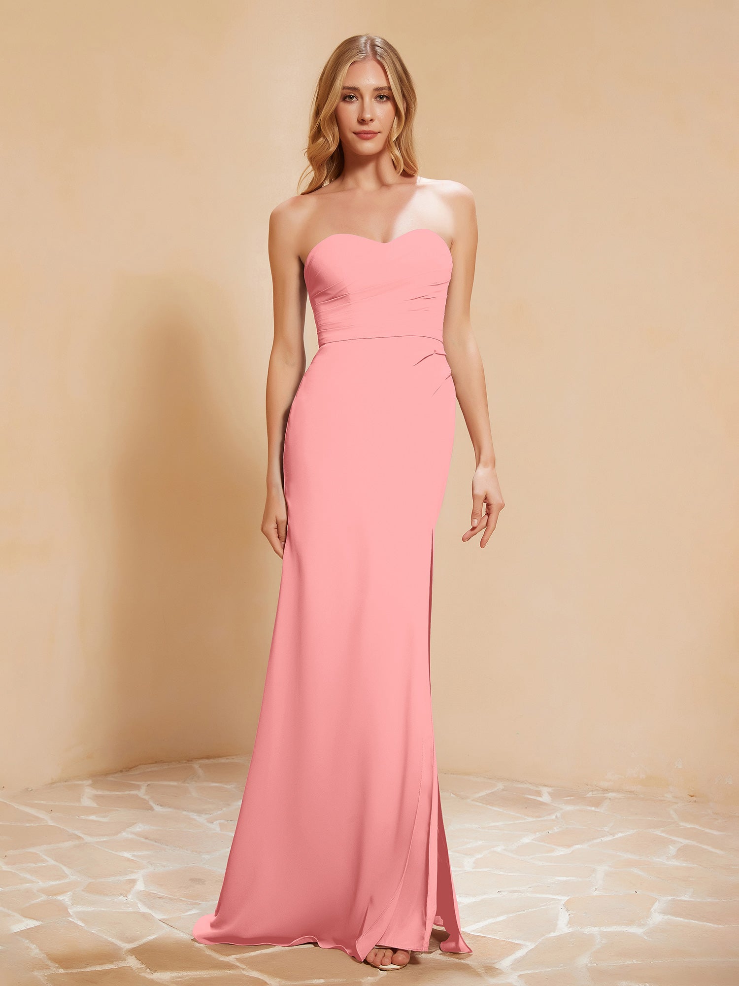 Sweetheart Sheath Chiffon Dress With Slit Flamingo